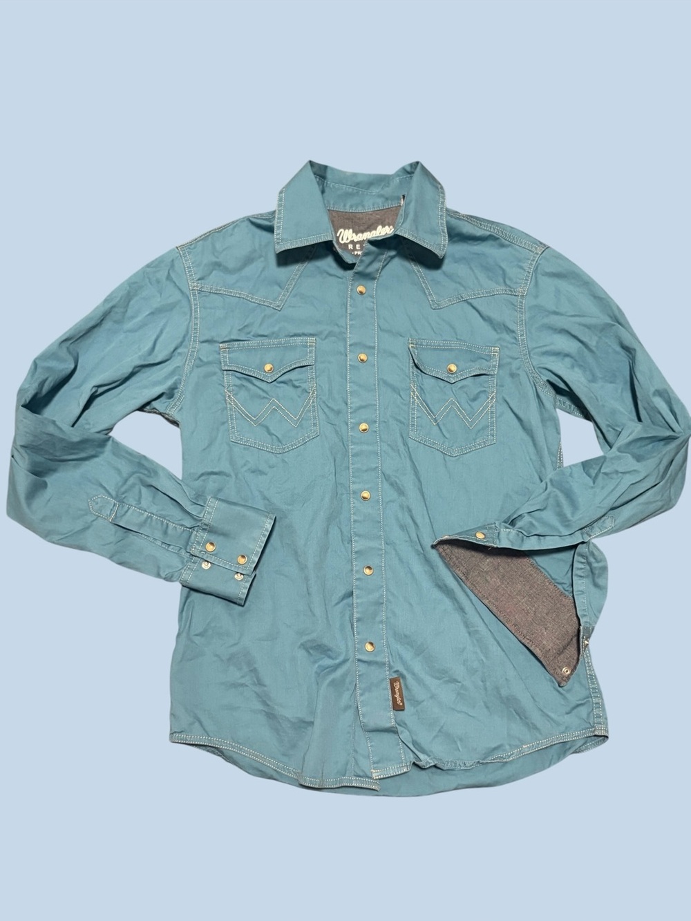 Wrangler Teal Long-Sleeve Western Snap Shirt retro